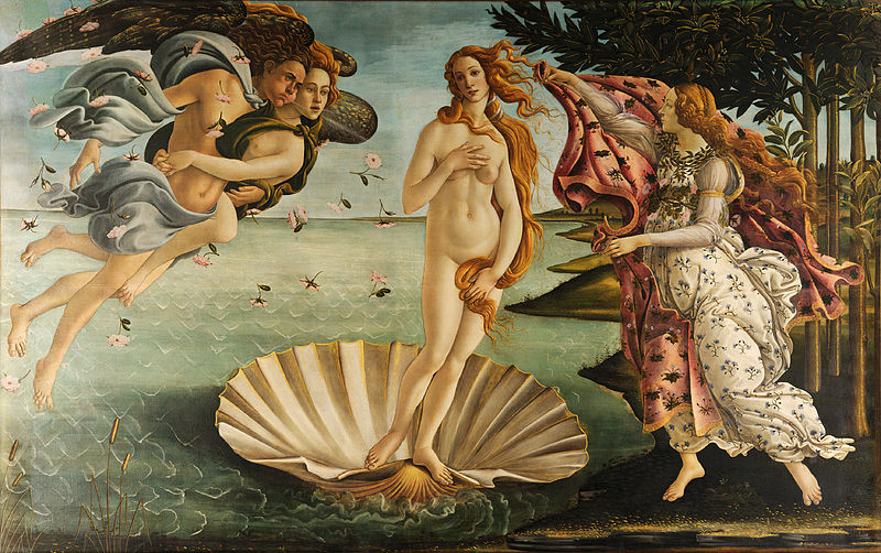 In one of the most well-known paintings of the Renaissance, The Birth of Venus, Sandro Botticelli depicts the Roman goddess of love. To make Venus as sublime as possible, Botticelli added flecks of real gold to Venus’ hair. This painting was commissioned by the powerful Medici family in 1486. Like most Renaissance painters, Botticelli lived off commissions he received from wealthy patrons. (Image via Wikimedia Commons) 